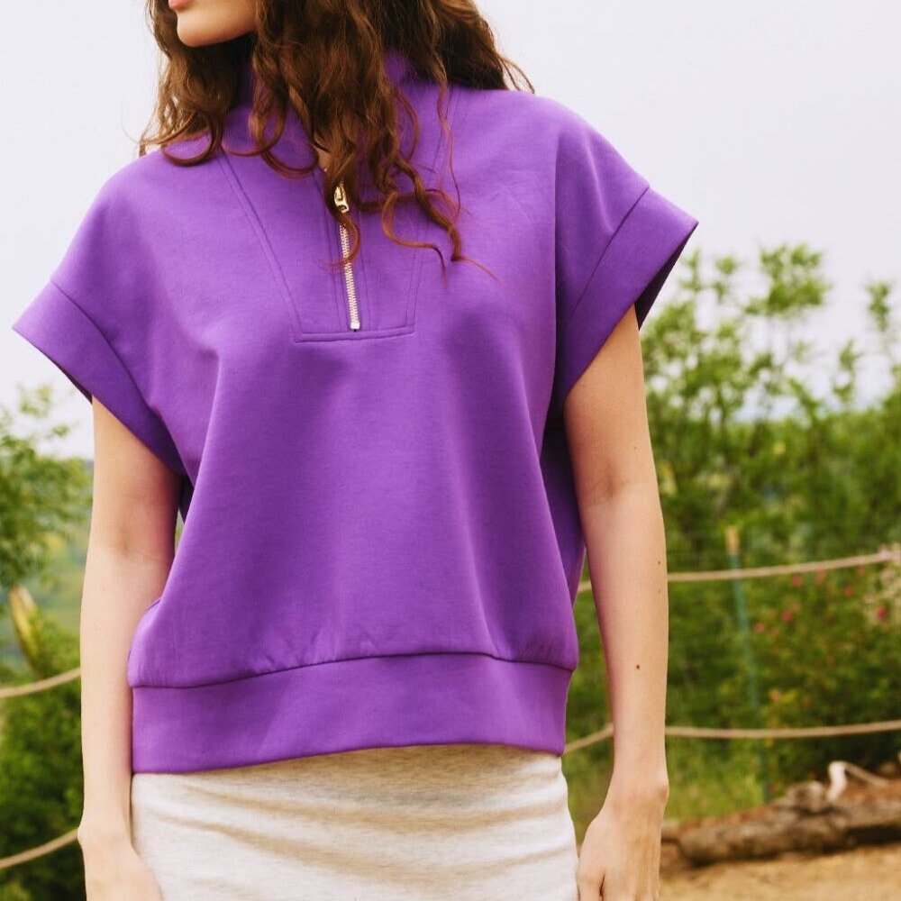 Short Sleeve Half Zip-Up Scuba Sweatshirts